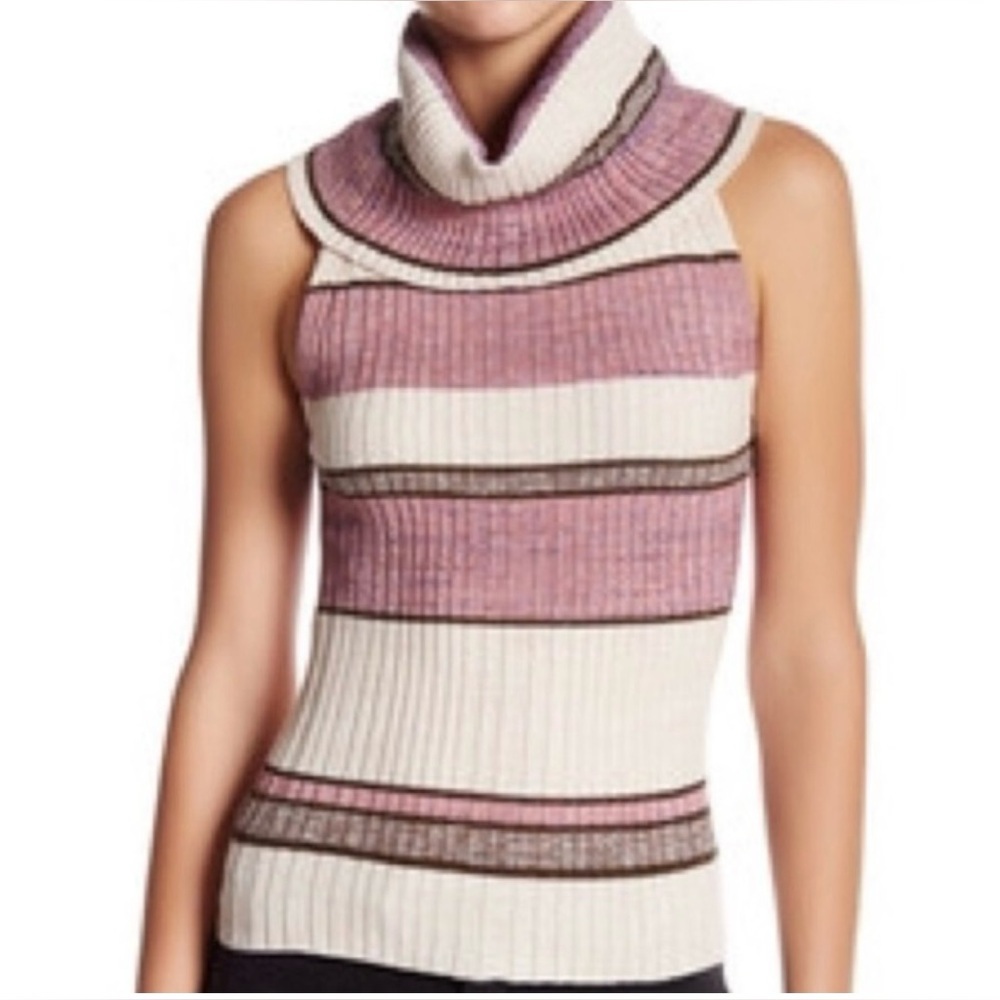 Free People Carly Cowl Sweater Top Rib Knit Sleeveless Multicolor Size L